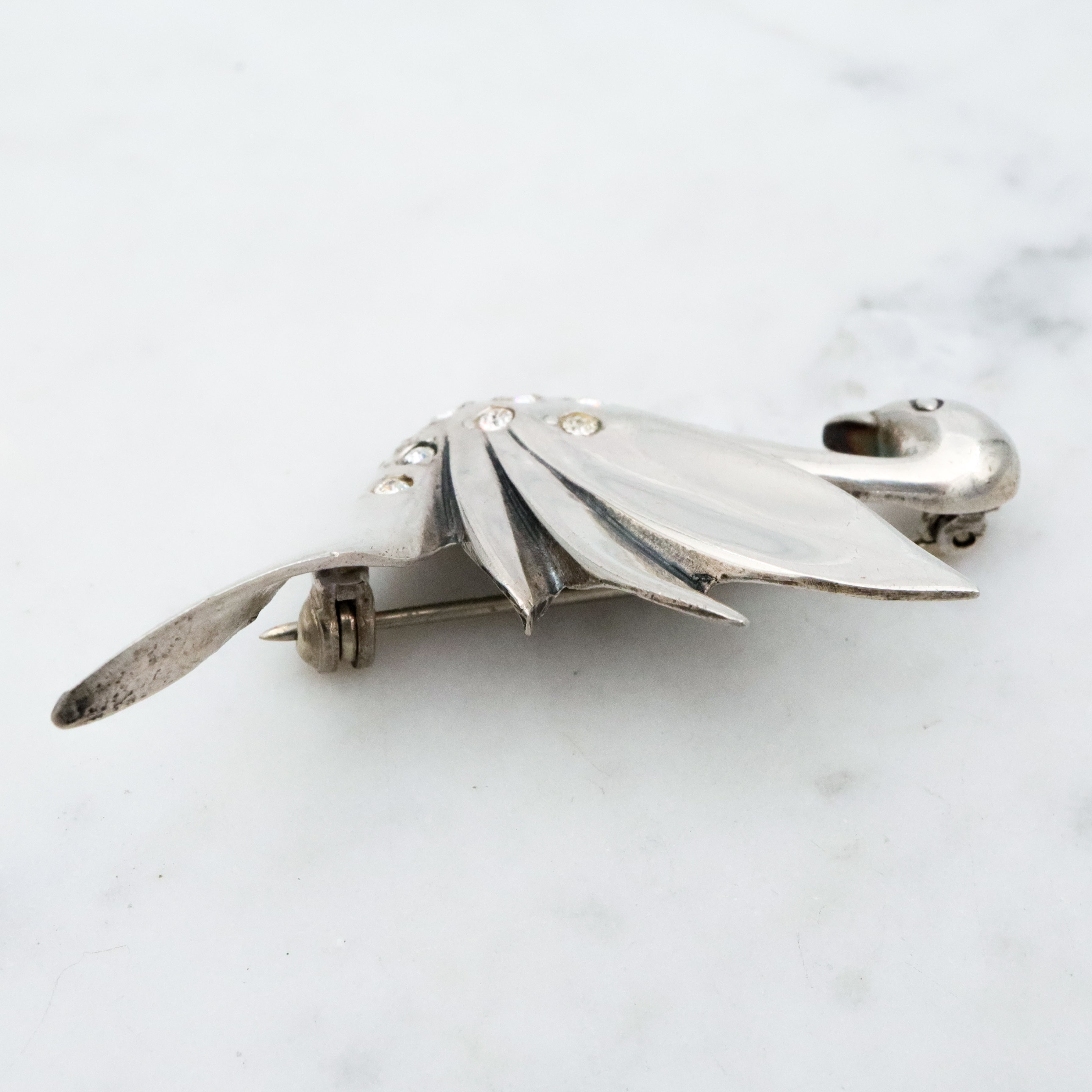 Vintage sterling Jezlaine rhinestone swan brooch